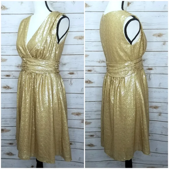 Eva Mendes New York &Company Gold Sequin Dress Size Small - Picture 5 of 8